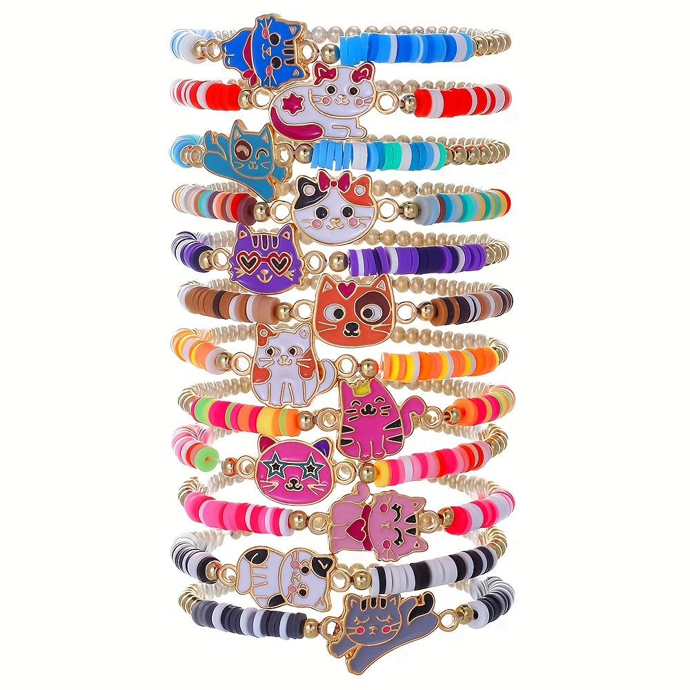 

12pcs Fashion And Polymer Clay Beads Bracelet, And Easy-to-wear, Well With Any Outfit