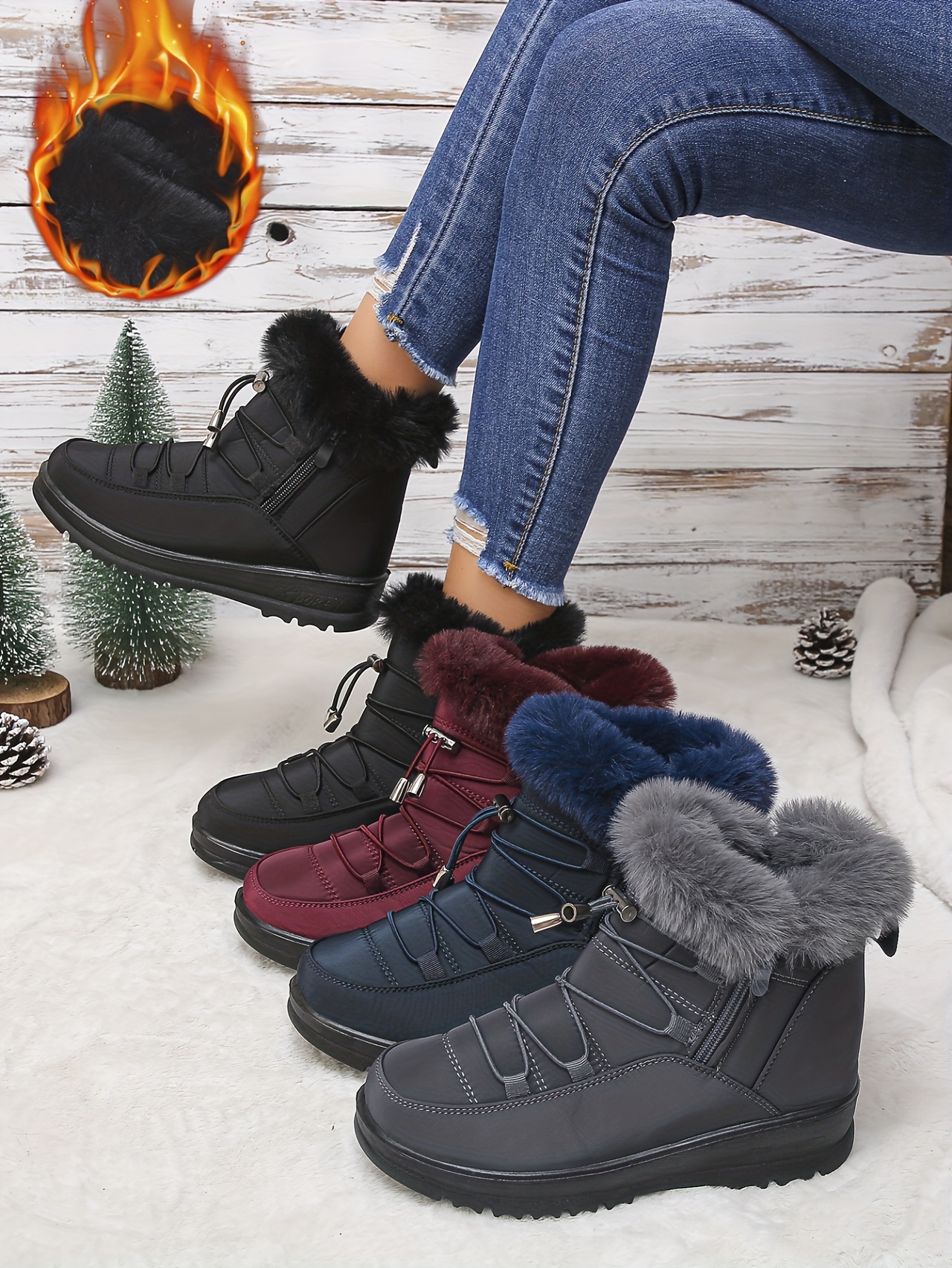 fleece lined warm womens snow boots new style for autumn and winter 2025 roman lace up   calf boots flat soled womens snow footwear Product details 0
