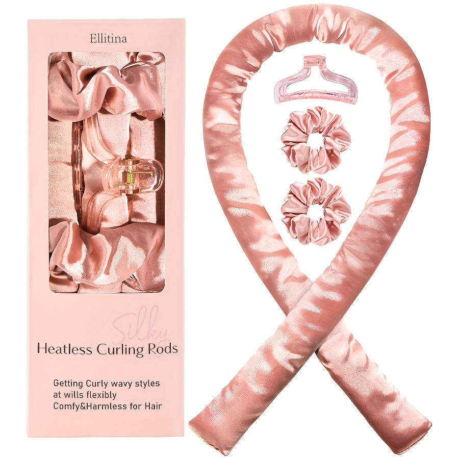 Ellitina 4pcs Super Heatless Curler Set-no Heat Hair Curlers To Sleep In - Overnight Heatless Curling Set With Satin Scrunchies And Clip,for All Hair Types,leopard/hearts Print,luxury Gift