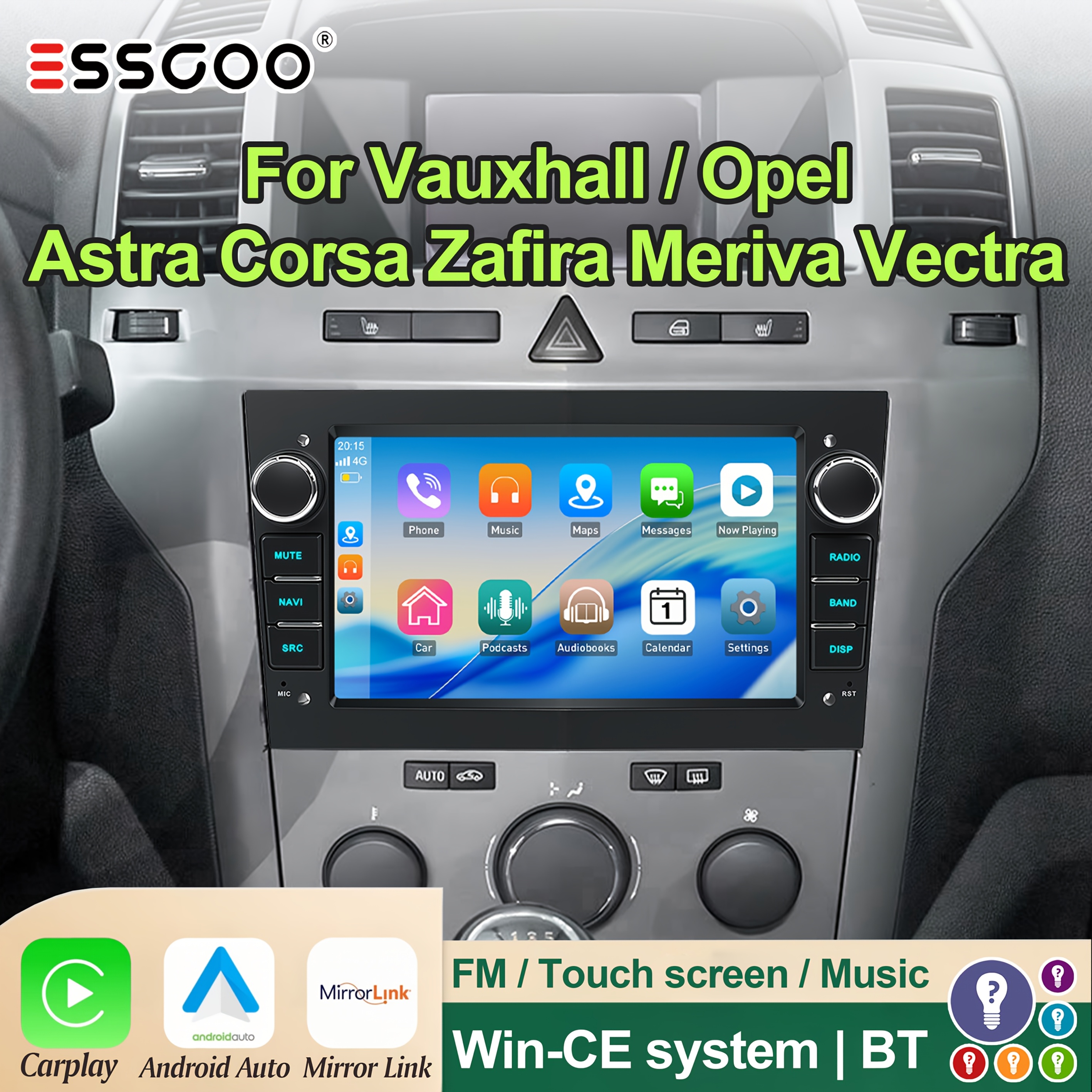 Image of Essgoo 7 Inch Win-ce Touch Screen Car Radio For Vectra, Built-in Carplay Auto , Wireless 5.0, Am/fm Rds Radio
