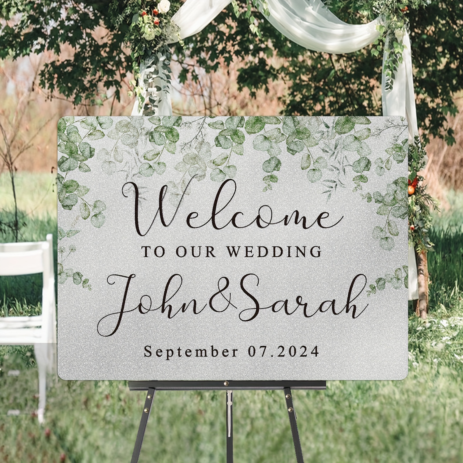 personalized pvc welcome sign greenery decor sparkling