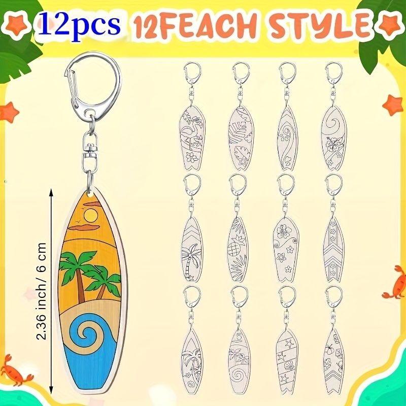 Image of Gift For Her/him 12/24/36pcs Surfboard Your Own Keychains Craft Wooden Blank Keychains For Sunday School Classroom Party Favors Gifts, 12 Styles Christmas, Halloween