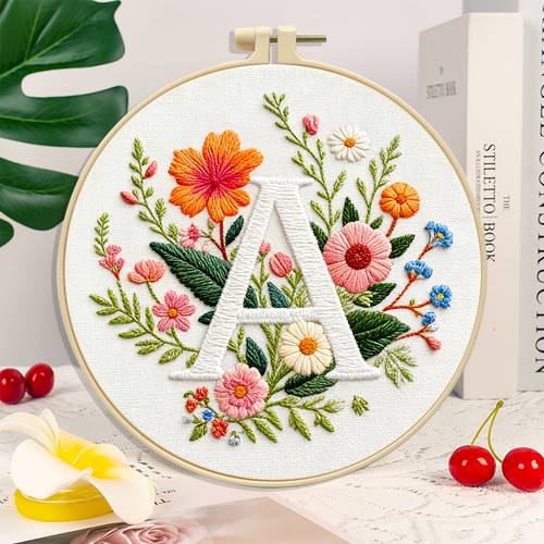 1 embroidery kit for beginners 26 floral embroidery cloth material pack printed pattern embroidery needle tools decor painting wall arrangement holiday handmade gift