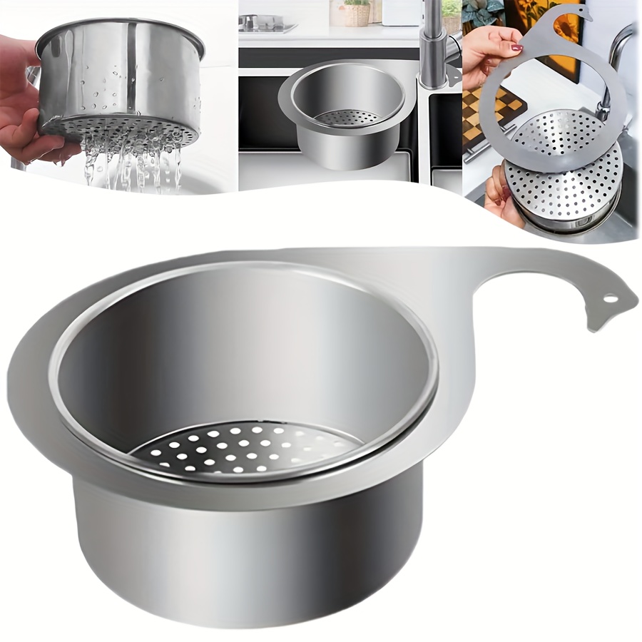 

Stainless Steel Kitchen Sink Strainer Basket, Set Of 1, Over-the-faucet Hanging Colander, Drain Basket For All Sink Types, Construction, Space-saving Design