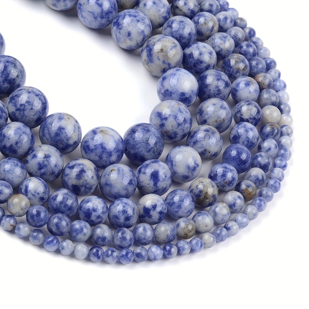 

Blue Spot Jasper Natural Stone Beads For Jewelry Making, 4mm-12mm Round Loose Spacer Beads, Diy Bracelet Necklace Craft Supplies, 15" Strand