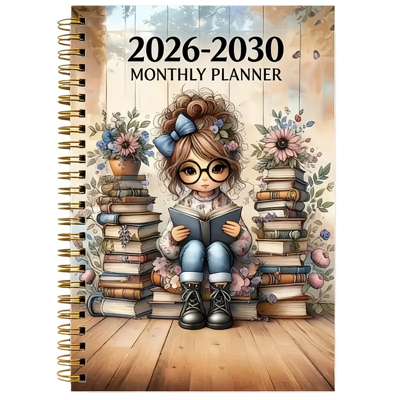 TEMU 5-year Monthly Planner, Diary With Book Lover Themed Cover For Women, Planner, Monthly Tabs, 60-month Calendar, 5.5' X 8.3', 71 Sheets/142 Pages