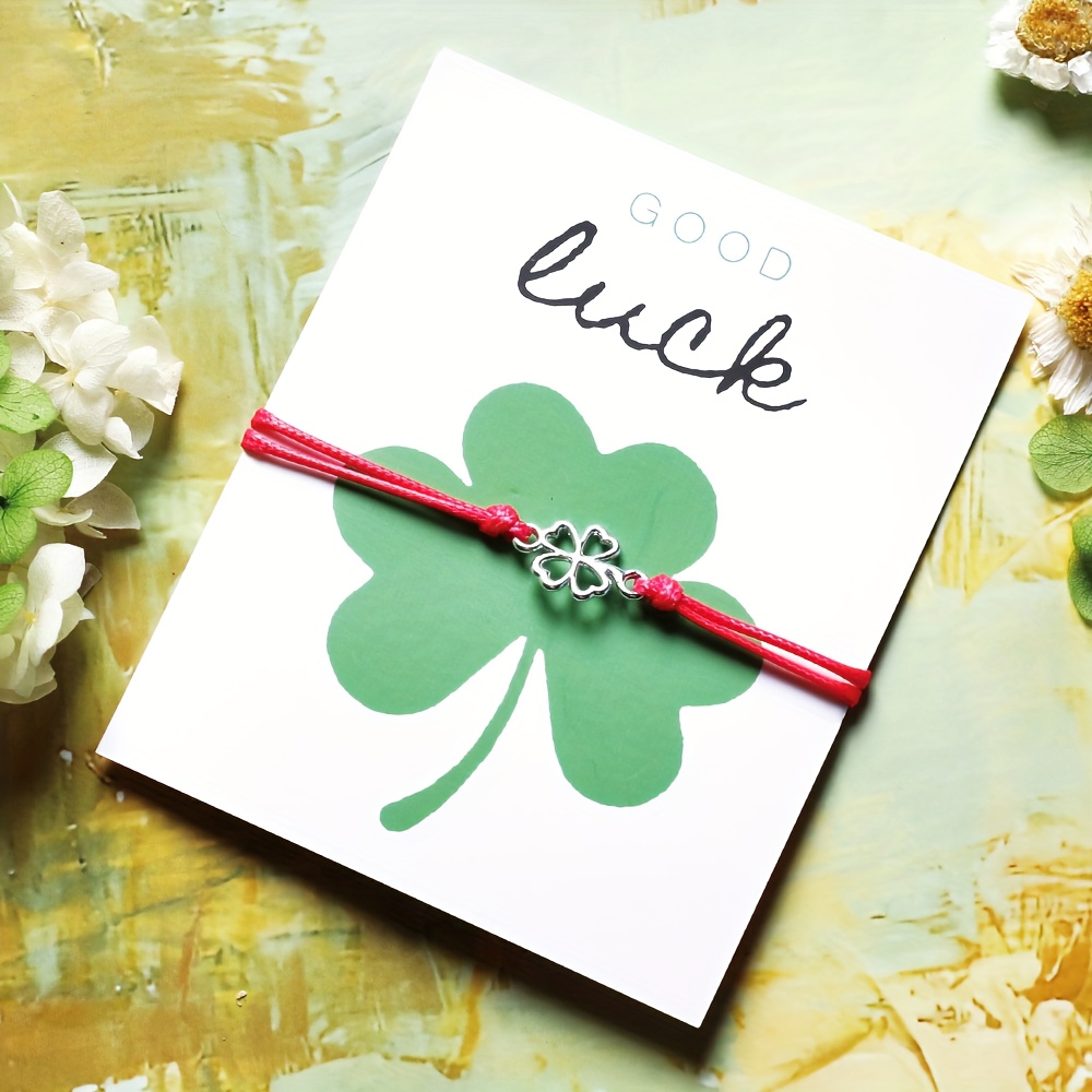 TEMU Clover Wish Bracelet With A Charm Pendant, Handmade Jewelry For Men And Women, A Gift Of Friendship