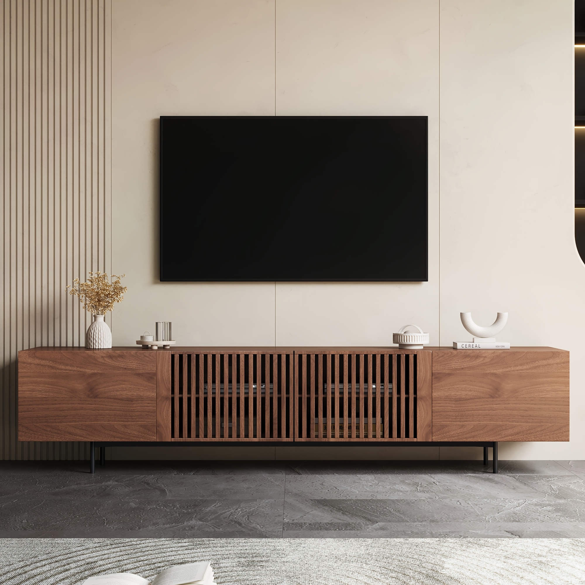 Image of Orionfurniture Modern Tv Stand Tv Cabinet For 75-inch Tv, 240 Cm Tv Lowboard With Large Storage Space - Walnut Color, For Living Room And Bedroom (240cm)