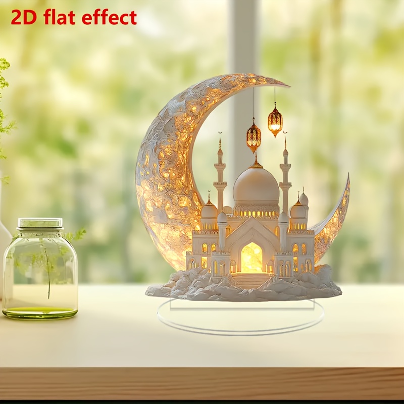 

1pc Acrylic Ramadan Crescent Mosque Tabletop Decor, Art, 2d Flat Effect, Multipurpose, With -resistant Film, For Eid Al-fitr, Easter, Home Decoration, Ideal Gift