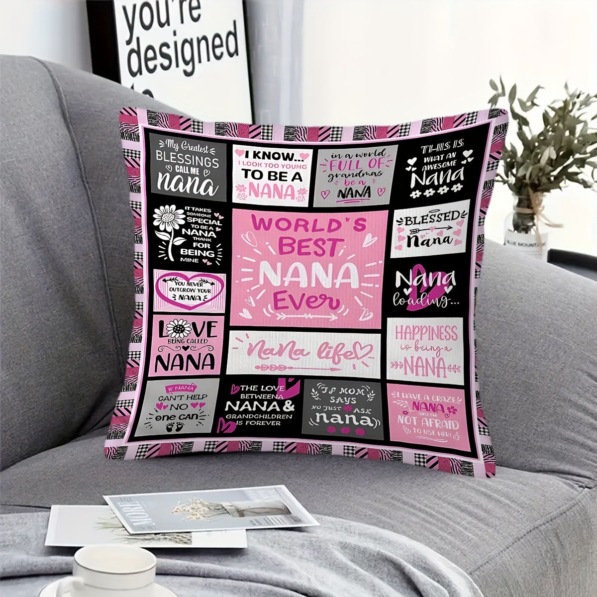 TEMU 1pc Pink Grandma Quote Pillowcase, Short Plush Pillow Cover, Single-sided Print, Pillow Insert Not Included. Suitable For Decorating Sofas,