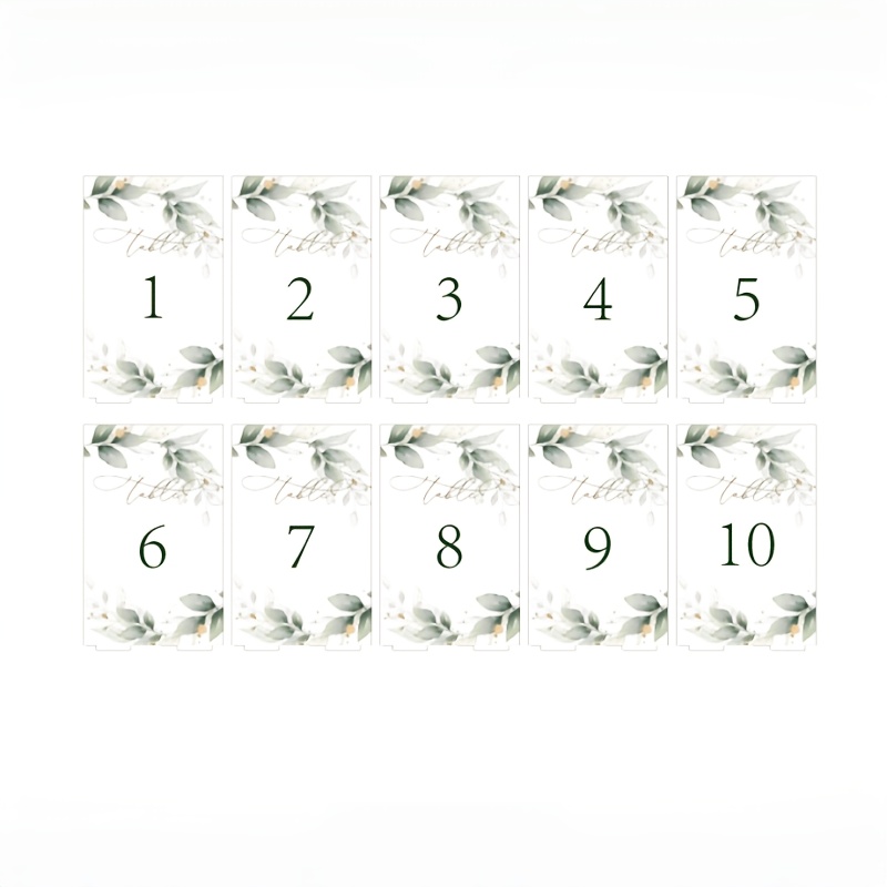 TEMU 1pc (10pcs) Élégantes cartes de numérotation de table de mariage en acrylique - Ornement feuille verte transparente, matériau acrylique durable