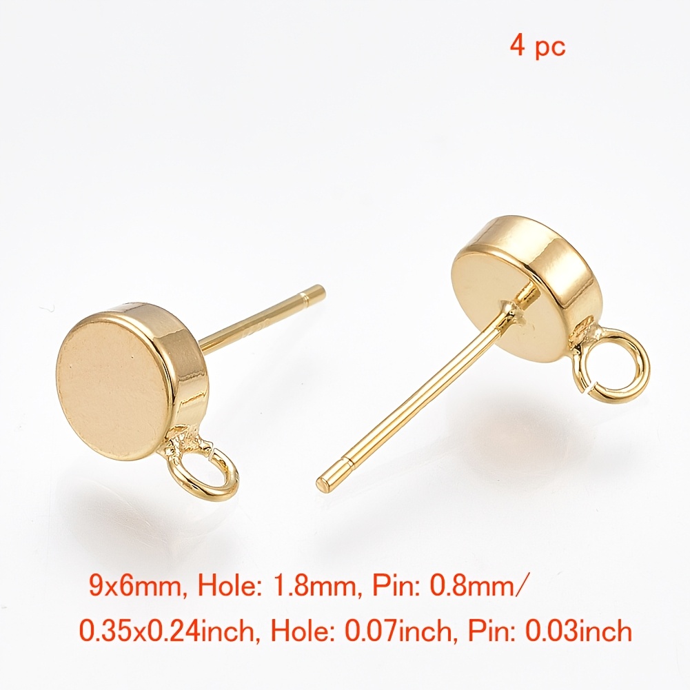 TEMU 2D , 4 Piezas de para Aretes de Latón, con , , Chapado en 18K, 9x6mm, Agujero: 1.8mm, Pasador: 0.8mm, Cierre y para Aretes