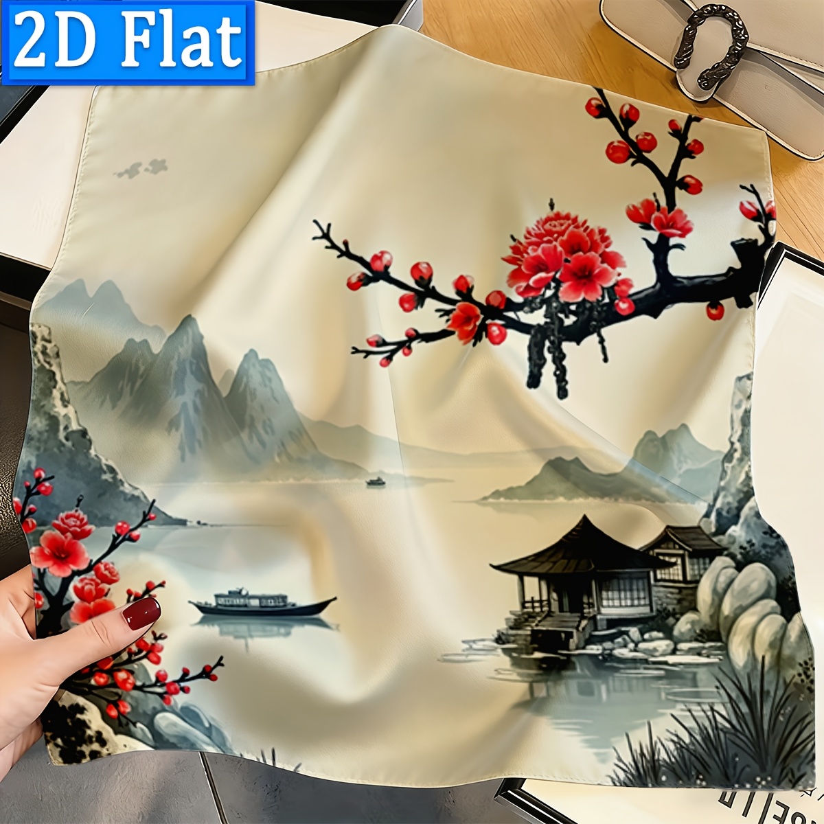 TEMU 2d Flat, 1pc Women's Plum Boat Scarf - Shawl Suitable For, Travel & Gifts, Machine Washable Reusable Multicolor Traditional Chinese Accessory,
