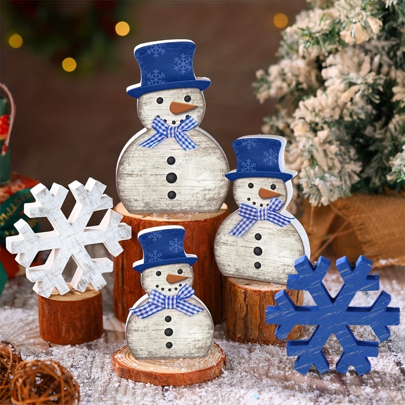 TEMU Decorative Sign, Plaque 5 Snowman Christmas Table Decorations Winter Decorations Home Snowman Snowflake Decorations Christmas Table Center