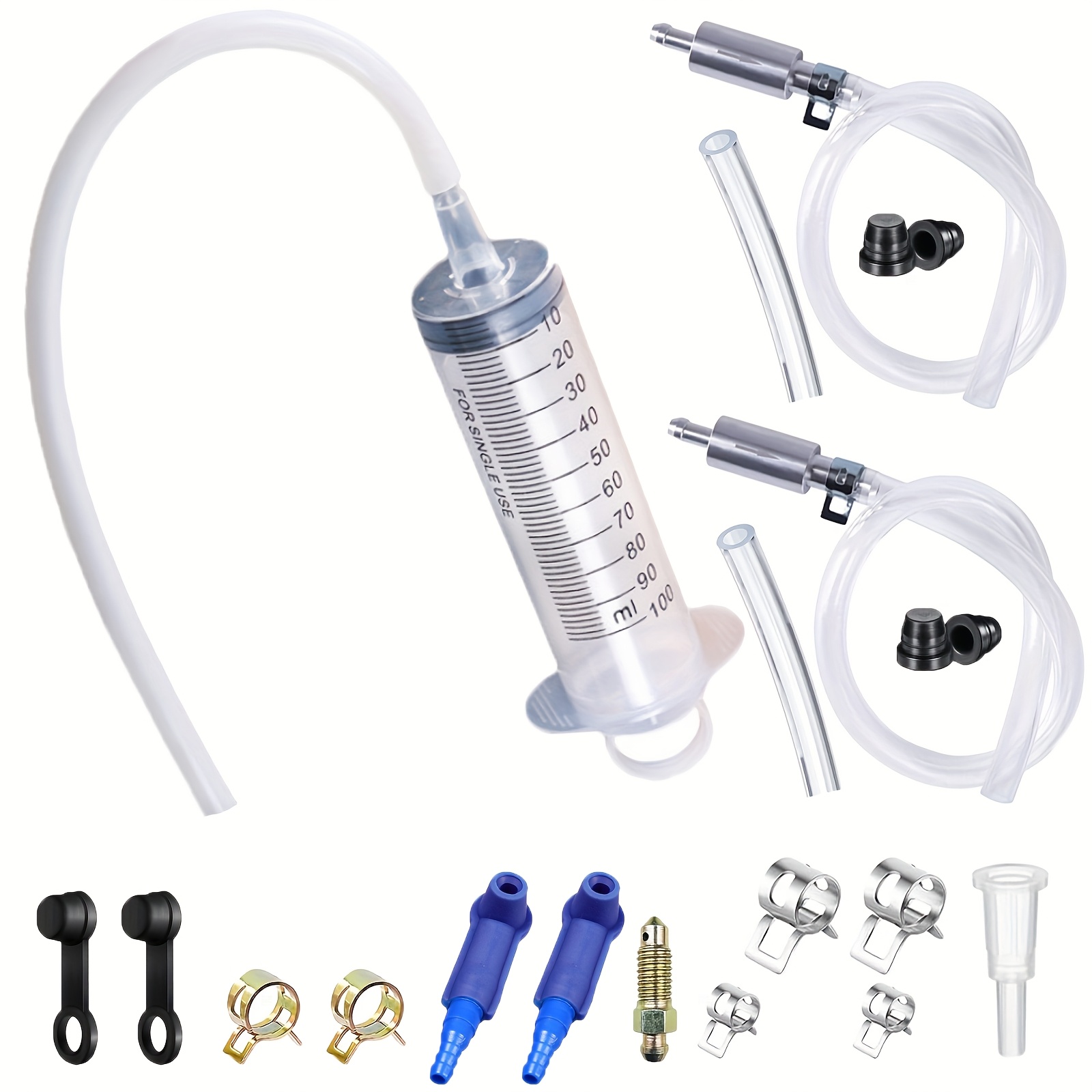 Image of Brake Bleeder Kit With Check Valve & 100ml Syringe - Heavy- Fluid Bleed Pump, Flexible Hose & Connectors For Car, Motorcycle, Atv, Scooter Clutch & Maintenance Tool Set