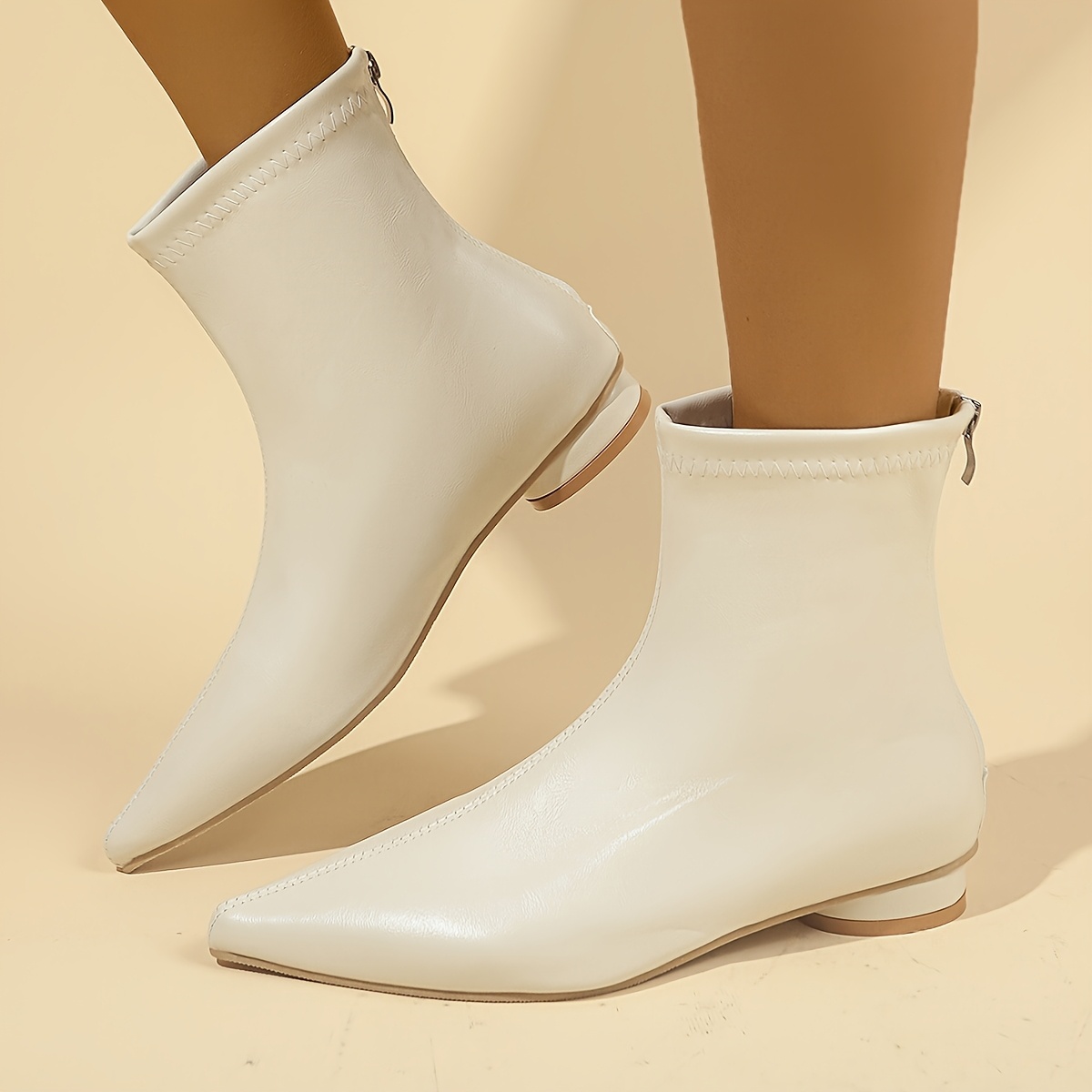 

New Women's Autumn And Winter Solid Color Chunky Heel Chelsea Ankle Boots With Back Zipper, Simple And Fashionable Casual Low-heeled Boots.