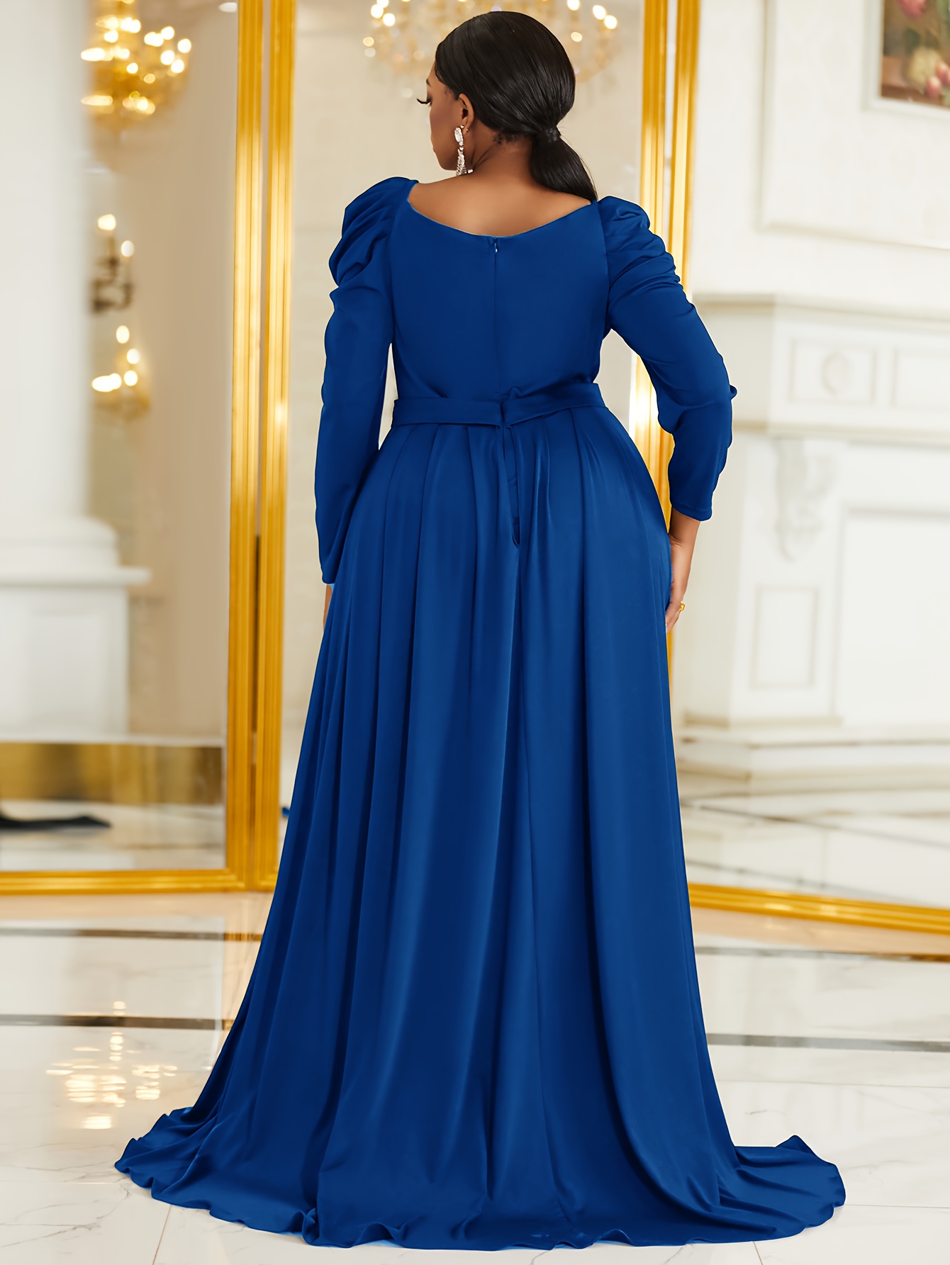Plus Size, Women's Elegant Sweetheart Neckline Puff Sleeve & high thigh  split Wedding Guest Gown - Fitted * Prom Dress with Belted waist, Long  Sleeves for * wear (Prom, Party, Graduation) - Hand ...