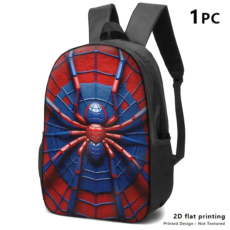 TEMU 1pc/2pcs/3pcs Spider Themed Backpack, Shoulder Bag & Pencil Case With Red/blue Spider Design; Ideal For Young Adults In Daily Commutes, Travel,