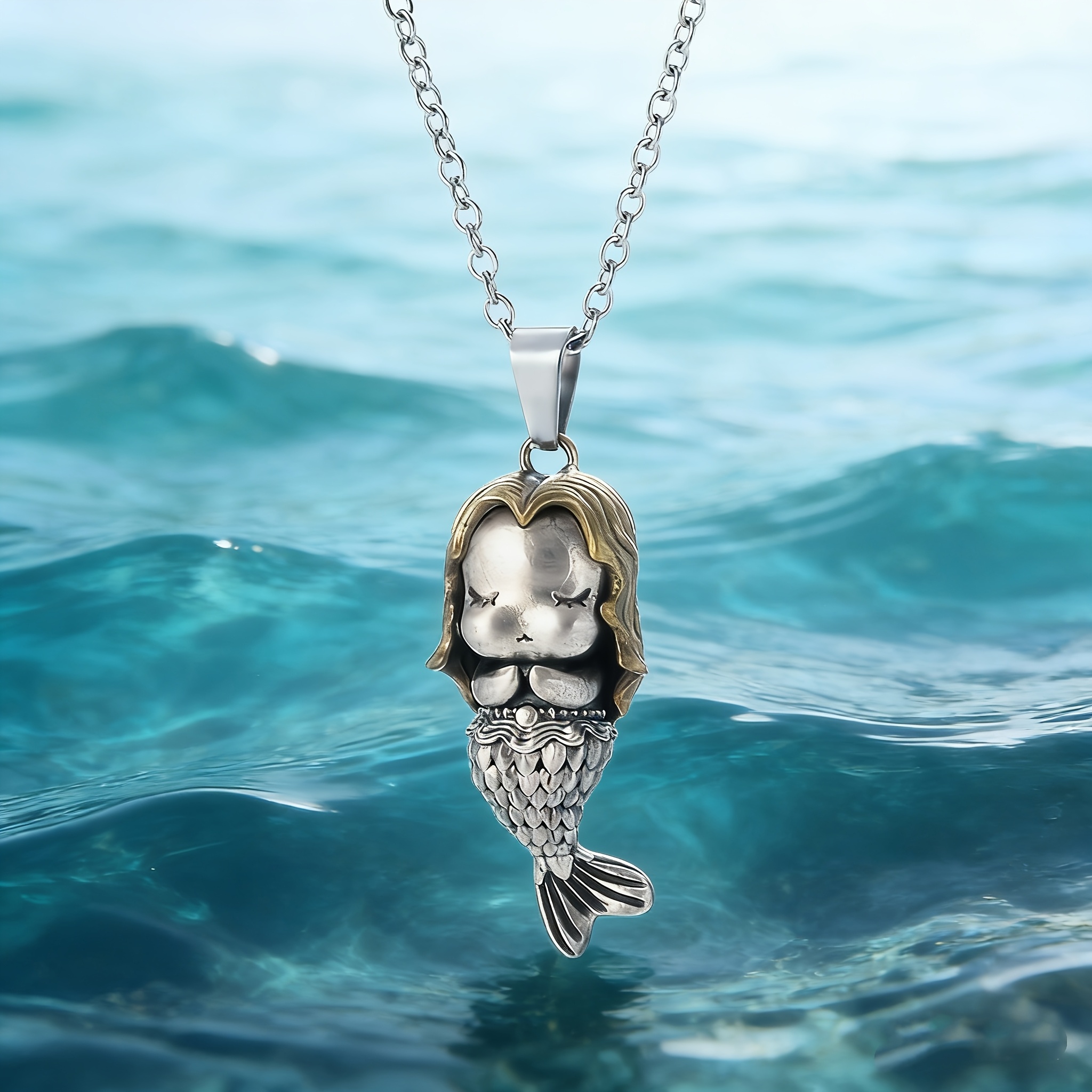 TEMU 1pc Bohemian Mermaid Pendant Necklace Suitable For - Blonde Mermaid Tail, Retro Jewelry Gift For Daily Wear, Parties, Valentine' Day, Wear,