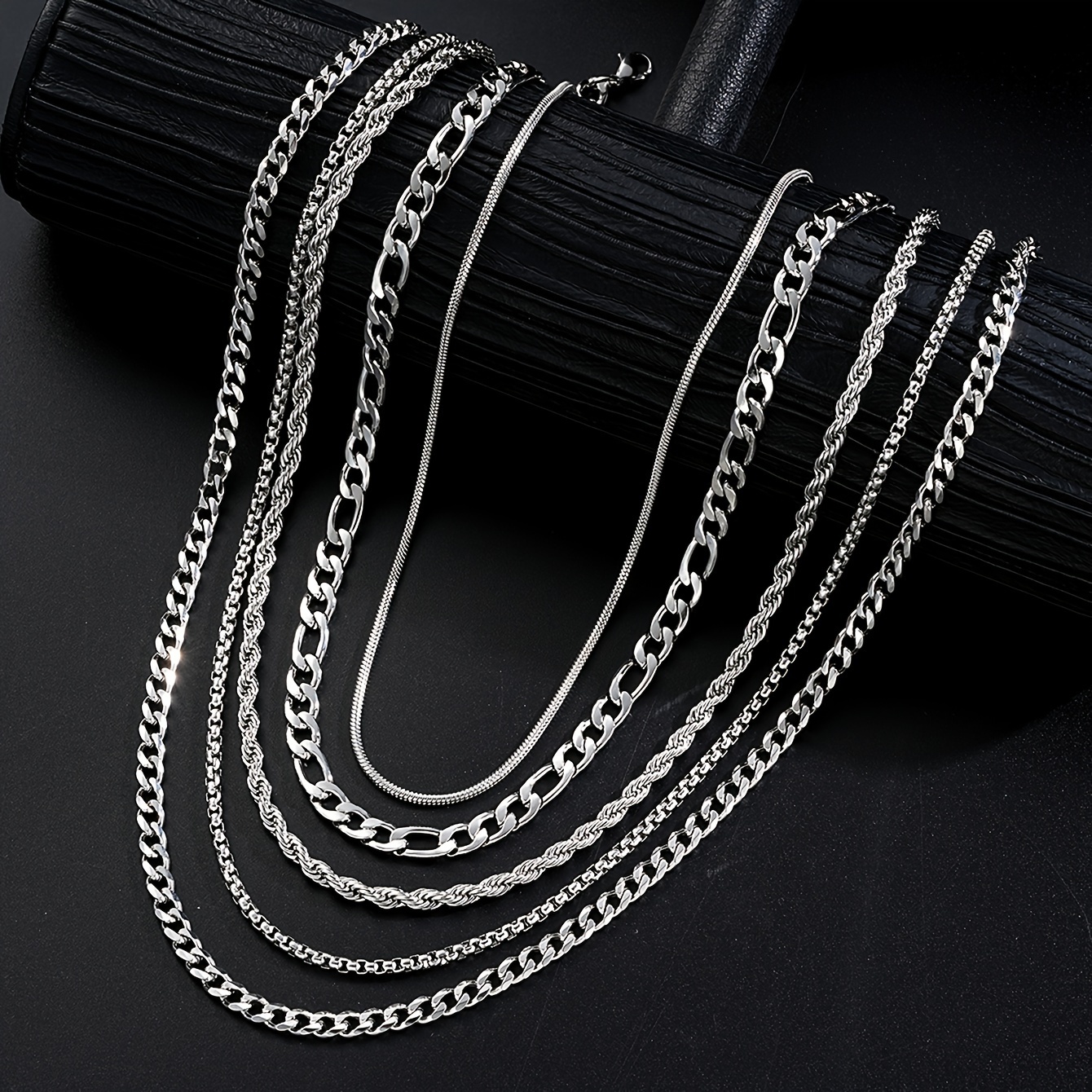 TEMU Set Of 5pcs Fashion Casual Chain Link Chain Link Chain Link Chain Link Chain Link Chain Pure Stainless Steel Necklace Jewelry Set Suitable For