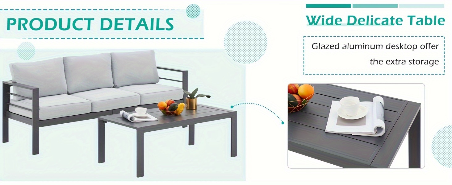 YODOLLA Aluminum Outdoor Furniture Collection, Contemporary Patio Set Including Coffee Table, 7pcs Conversation Set with Cushions for Balcony, Porch, And Lawn