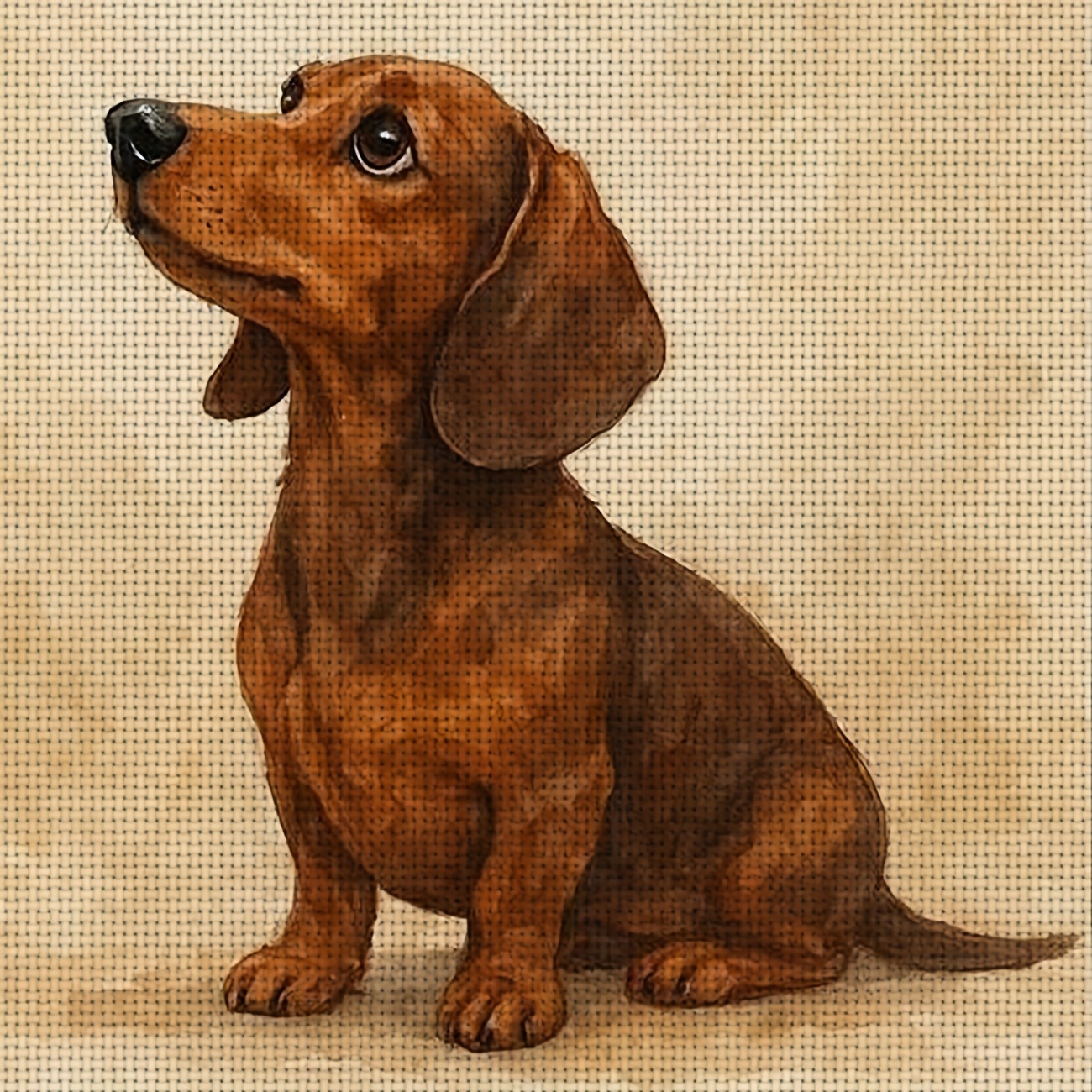 TEMU 1pc Printed Diy Stitch Kit, Frameless, "brown Dachshund" Pattern, Perfect For Beginners' Relaxing Craft Time, Experience The Full From "leisure"