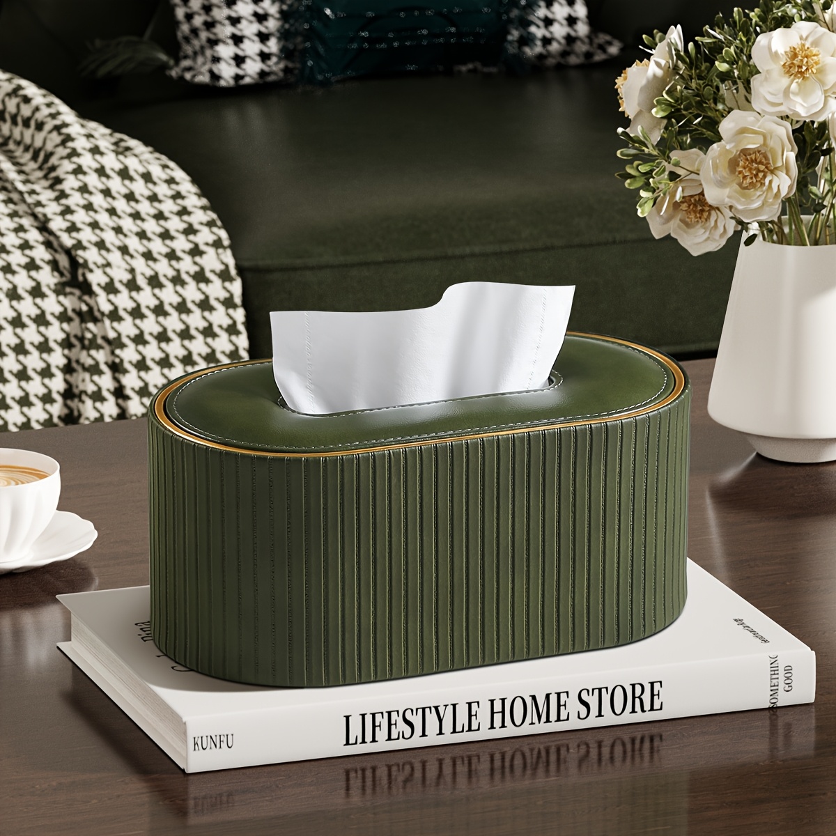 TEMU Oval-shaped Tissue Box, Premium Faux Leather Material, For Self-matching, Easy And High-end Suitable For Living Room Table And Dining Table Use