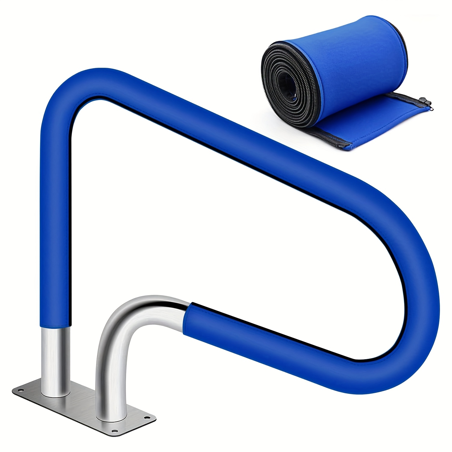 4-Feet Blue Neoprene Pool Handrail Cover - Slip-Resistant, Zippered   Sleeve for Inground Swimming Pool Ladder Handles, Durable & Comfortable Design, Pool Ladder Handrail, Smooth Texture Grip