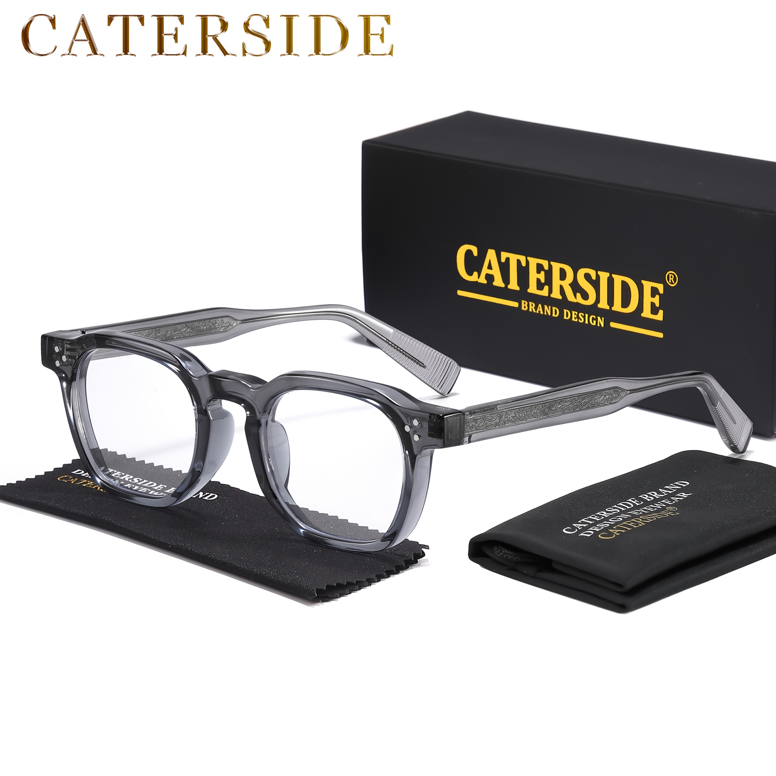 Caterside New Cool Vintage Trendy Fashion Glasses Square Tr Temple Frame Literature And Art Men's Lens Eyeglasses Women Casual New Glasses, Decors Photo Props, For Gifts With Set Case