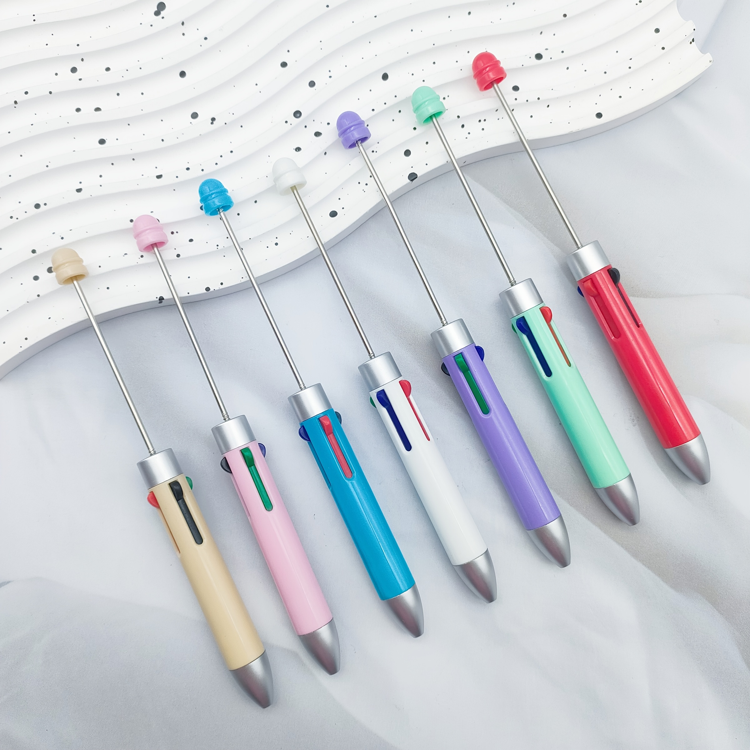 Image of 7pcs, 4pcs, -color String Bead Pen, Round Ballpoint Pens In Multiple Colors, With 4 Different Colored Refills Inside, You Can Diy Your