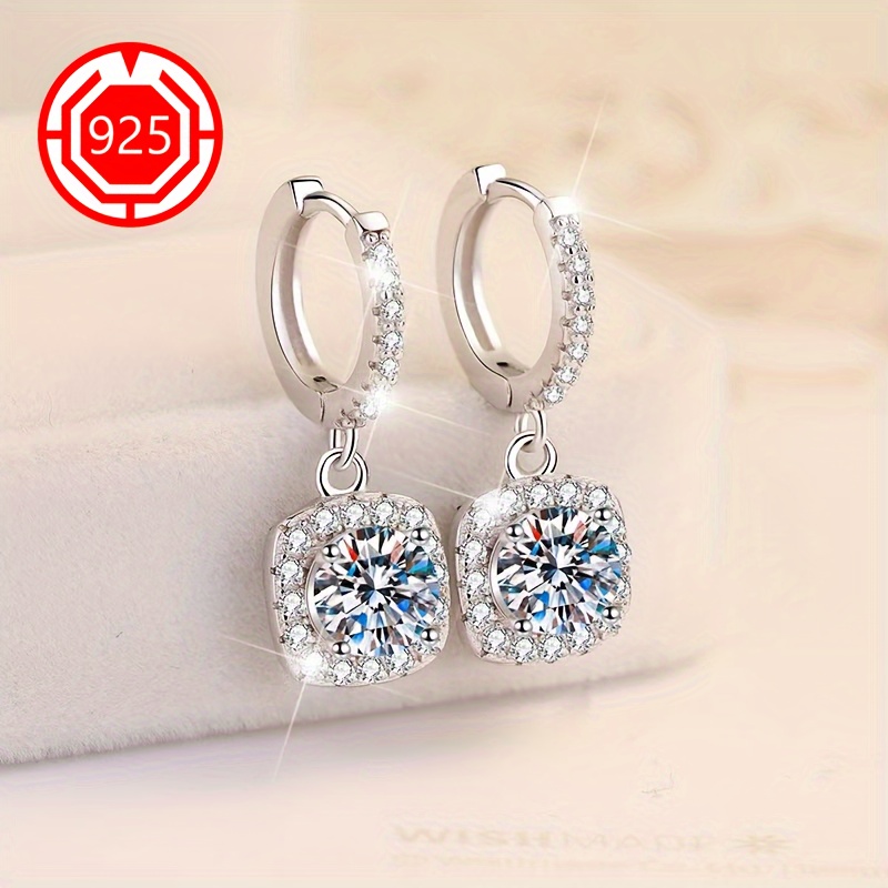 925 Silver Sparkling Square Tassel Drop Earrings