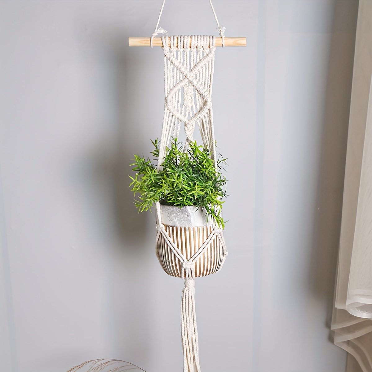 TEMU 1/2 piezas, Colgador de plantas estilo bohemio, Cesta colgante para plantas, Cesta colgante tejida a , Decoración de almacenamiento de plantas