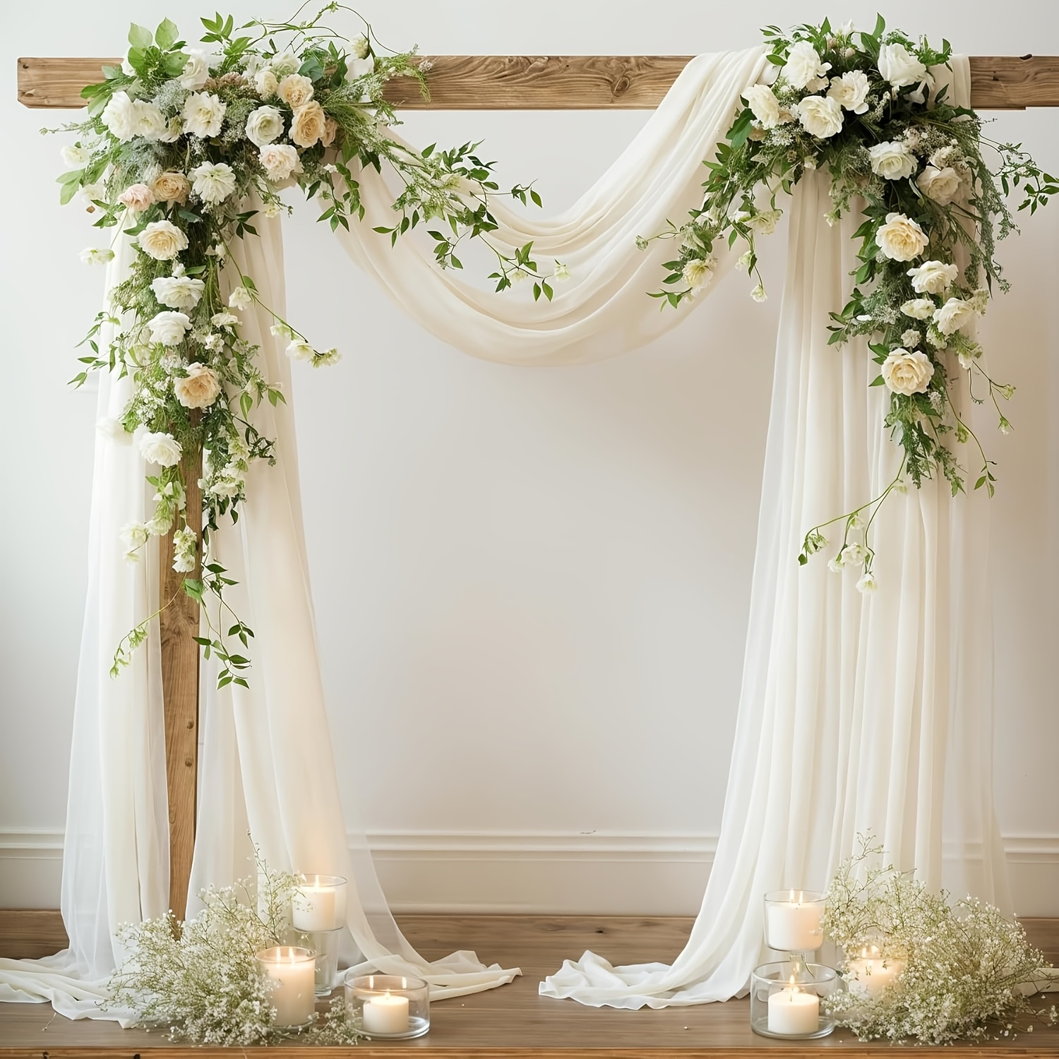 E-shop Zwei Stück 29-Zoll- und 10-Fuß-Hochzeitsbogen-Stoff, Beige -Stoff, Transparenter Polyesterstoff-Hintergrunddekoration,