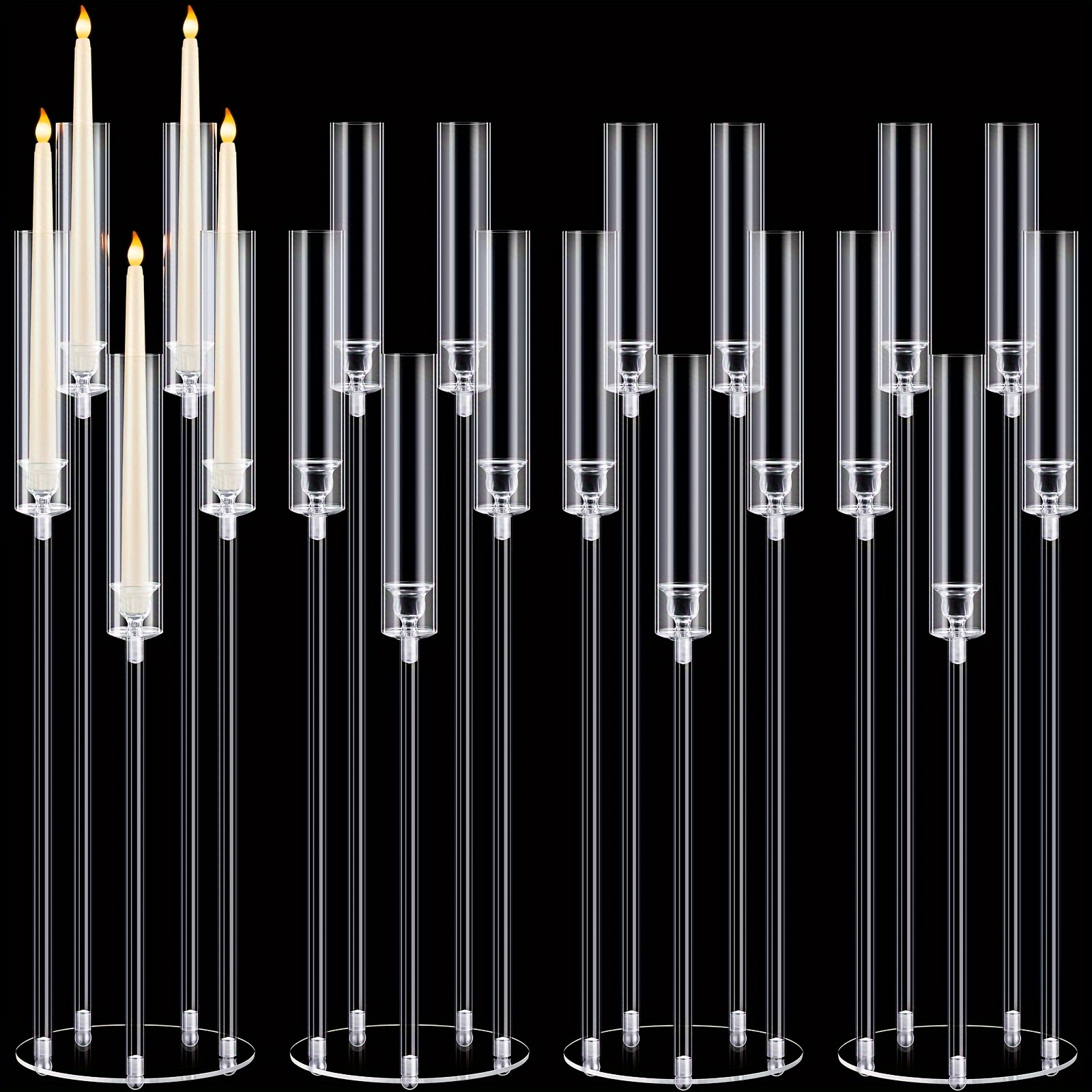 

4 Pcs Acrylic Candelabra Centerpieces Clear Candle Taper Candlestick Holder Crystal 5 Arm Candlesticks Holder With Acrylic Shade Pillar Fit 0.87" Led Candle For Wedding Dinner Party (clear)