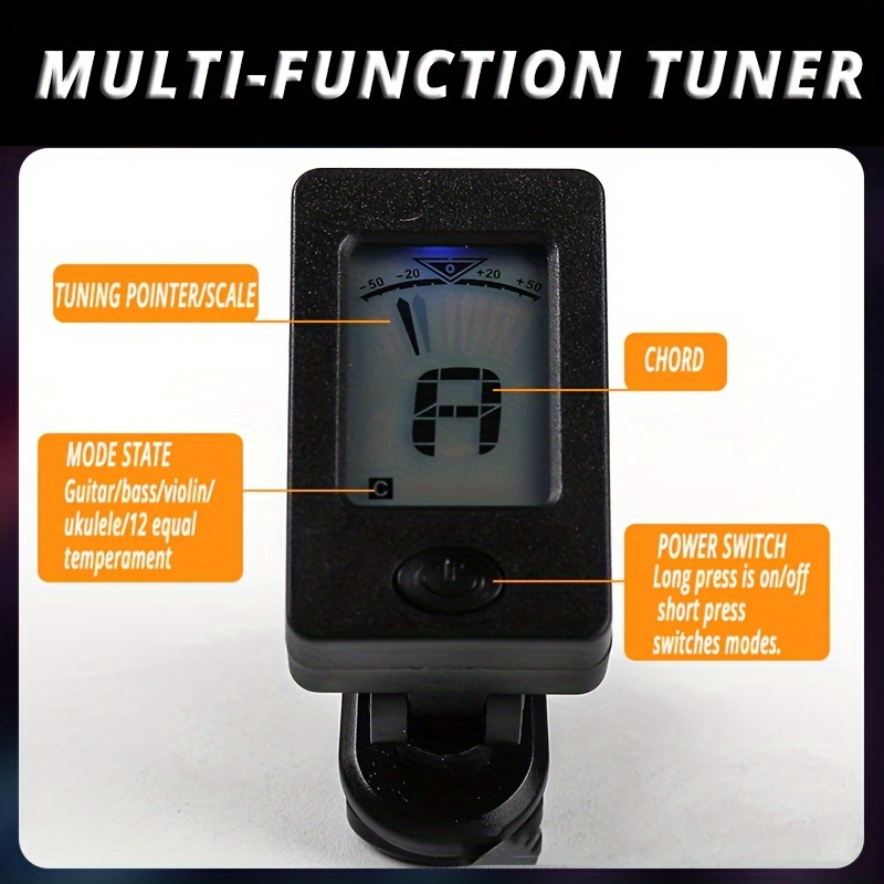 Clip On Guitar Tuner Electronic Clip On Tuner for Most String Instruments Easy Reading Accurate Tuning Tuner Clip for Guitar Green when the tone is accurate, blue when it is inaccurate