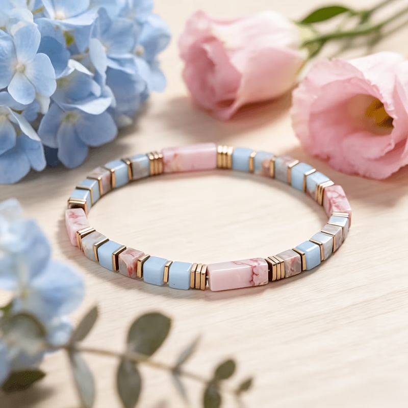 LINEARGEMS Natural Rhodonite & Agalmatolite Beaded Bracelet