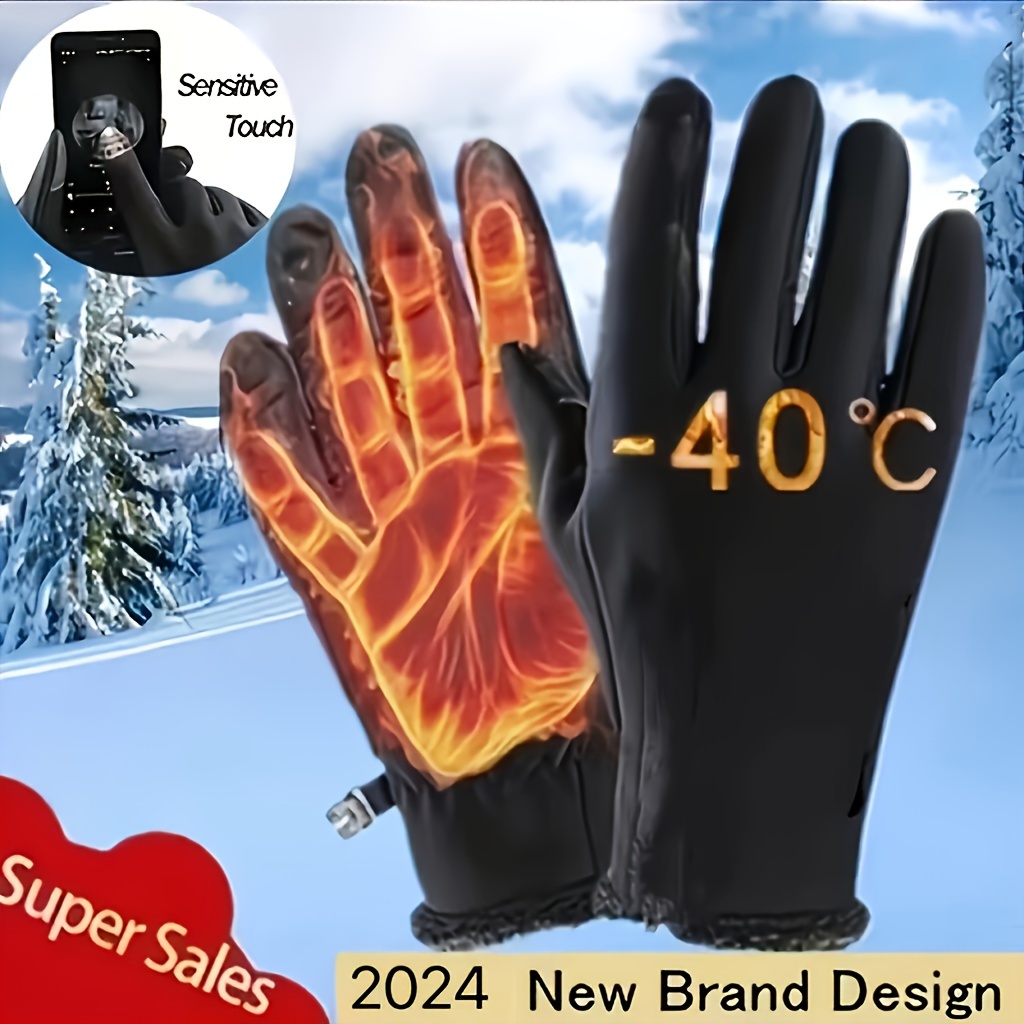 

1pair Thermal Water-resistant Touchscreen Gloves, Compatible Cold Weather For - Polyester Knit Fabric, - Ideal For Driving, Running, Cycling