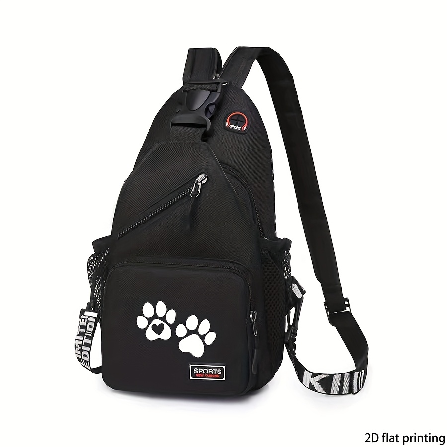 E-shop Herz & Pfoten Muster Gedruckte Umhängetasche - Verstellbarer Schulterriemen, Große Kapazität Casual Brusttasche, Ideal für Reisen & Täglichen