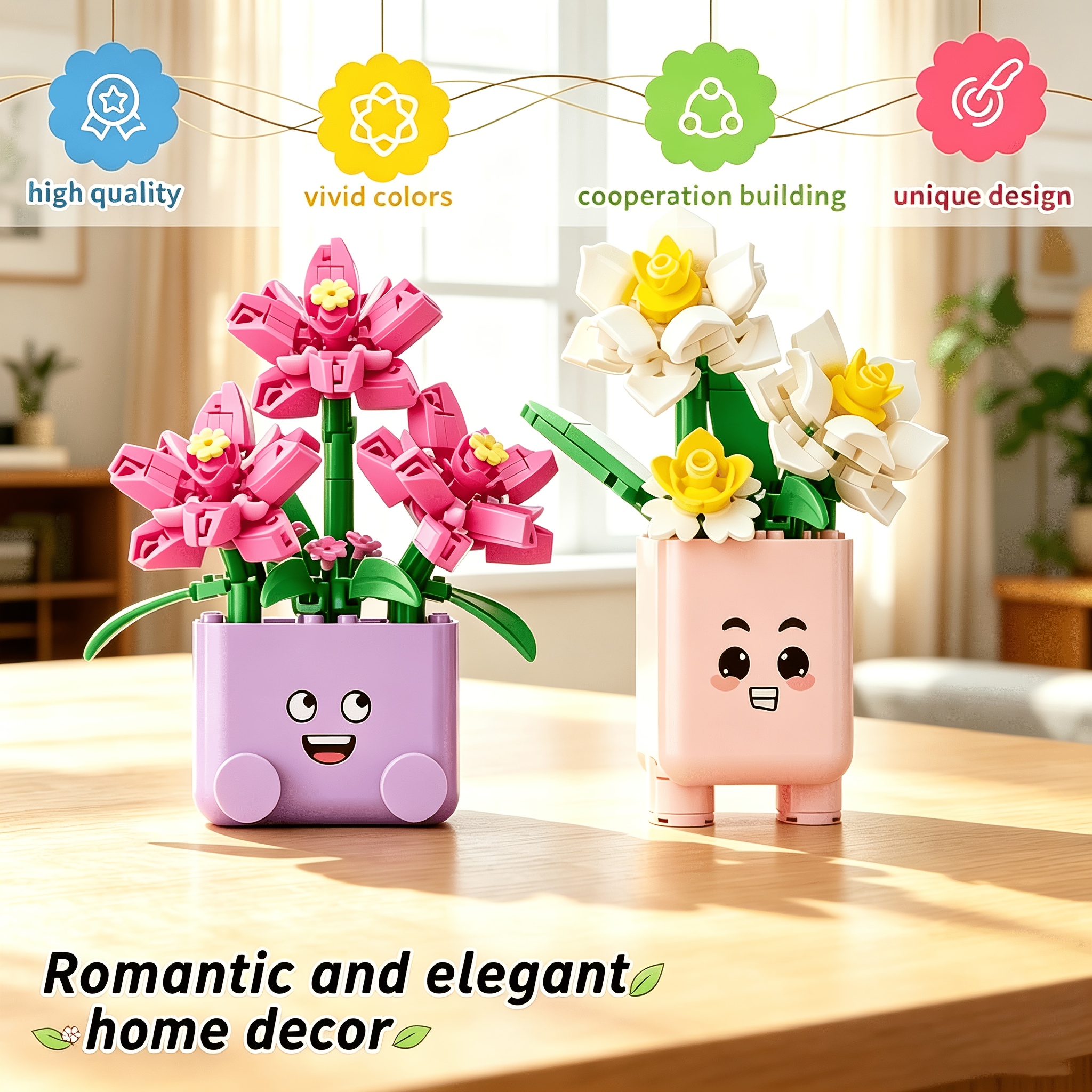 263pcs Cute Face Flower Pot Interlocking Building Blocks