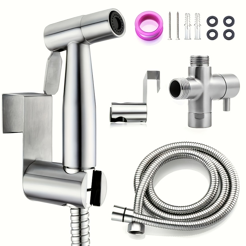 TEMU 1 Set Wall-mounted Handheld Spray Gun Sitting Bath - Includes Spray Gun, Bracket, Tape, And Flexible Extension Hose. Quickly To Toilets,