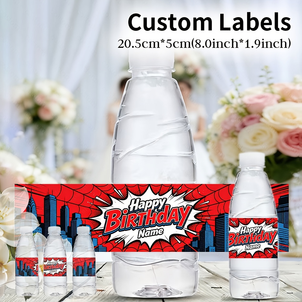 TEMU 10/20pcs Personalized Custom Bottle Stickers American Cartoon Red Web City Polka Dot Trendy Birthday Explosion Art Name Stickers Suitable For