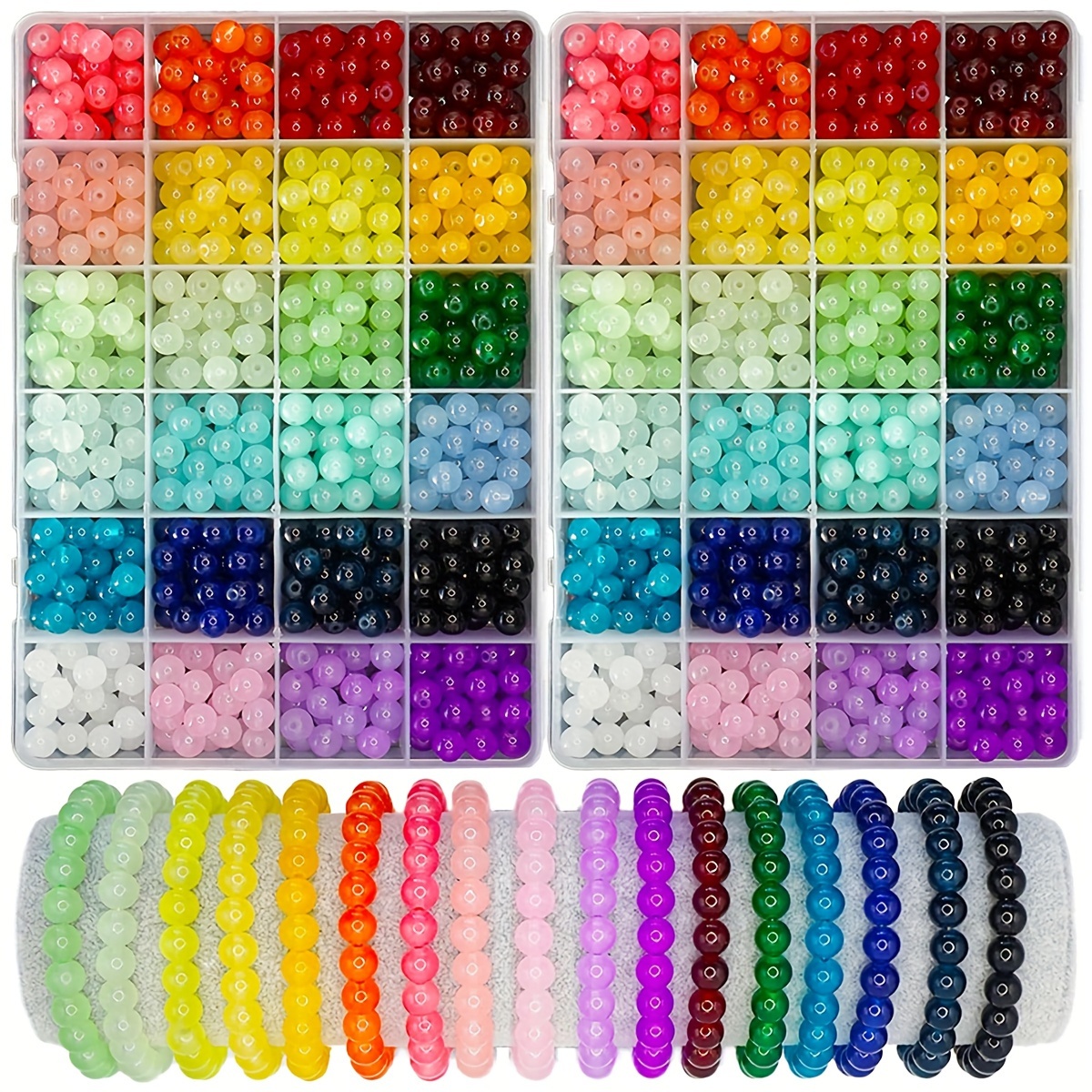 

50/600/1200pcs 48 Compartmentsglass Beads For Jewelry Making, 24 Colors 8mm Crystal Beads Bracelets Making Kit, 2 Box Round Beads Suitable For Beginners