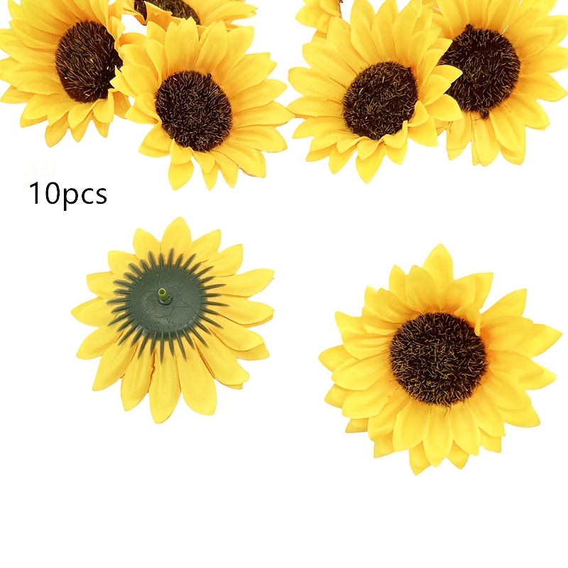 10pcs Realistic Artificial Sunflower Heads With & Petals - Vibrant Yellow Suitable For Weddings, Birthdays, Diy Crafts,, Table Centerpieces, Wreaths - Durable -season Decoration