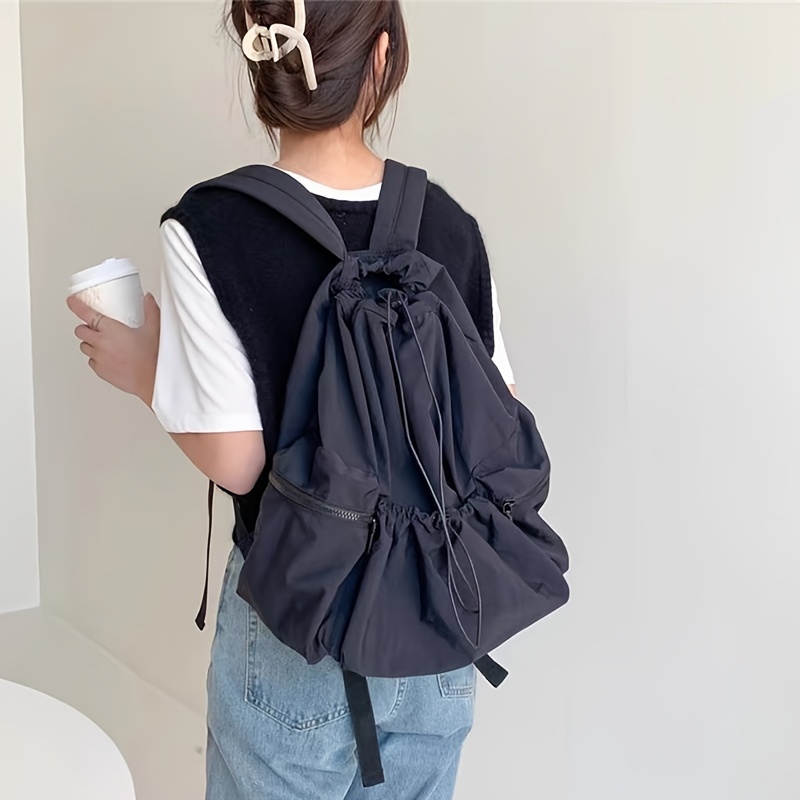 

Ruched Design Drawstring Backpck, Casual Outdoor Sport Travel Rucksack, Foldable Preppy Style Schoolbag