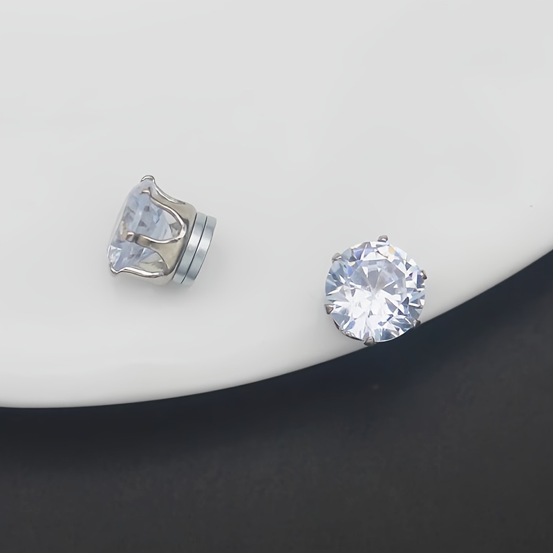 1pc magnetic clip on earrings stainless steel with sparkling synthetic zirconia hypoallergenic non piercing jewelry for women   for parties gifts and casual attire sparkling earrings couple accessory hypoallergenic jewelry hoop earrings