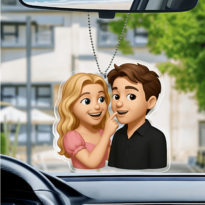 TEMU 2d Flat, 1pc Custom Personalized Cartoon Photo Car Pendant, Customized Transparent Acrylic Car Rearview Mirror Interior Hanging Ornament,