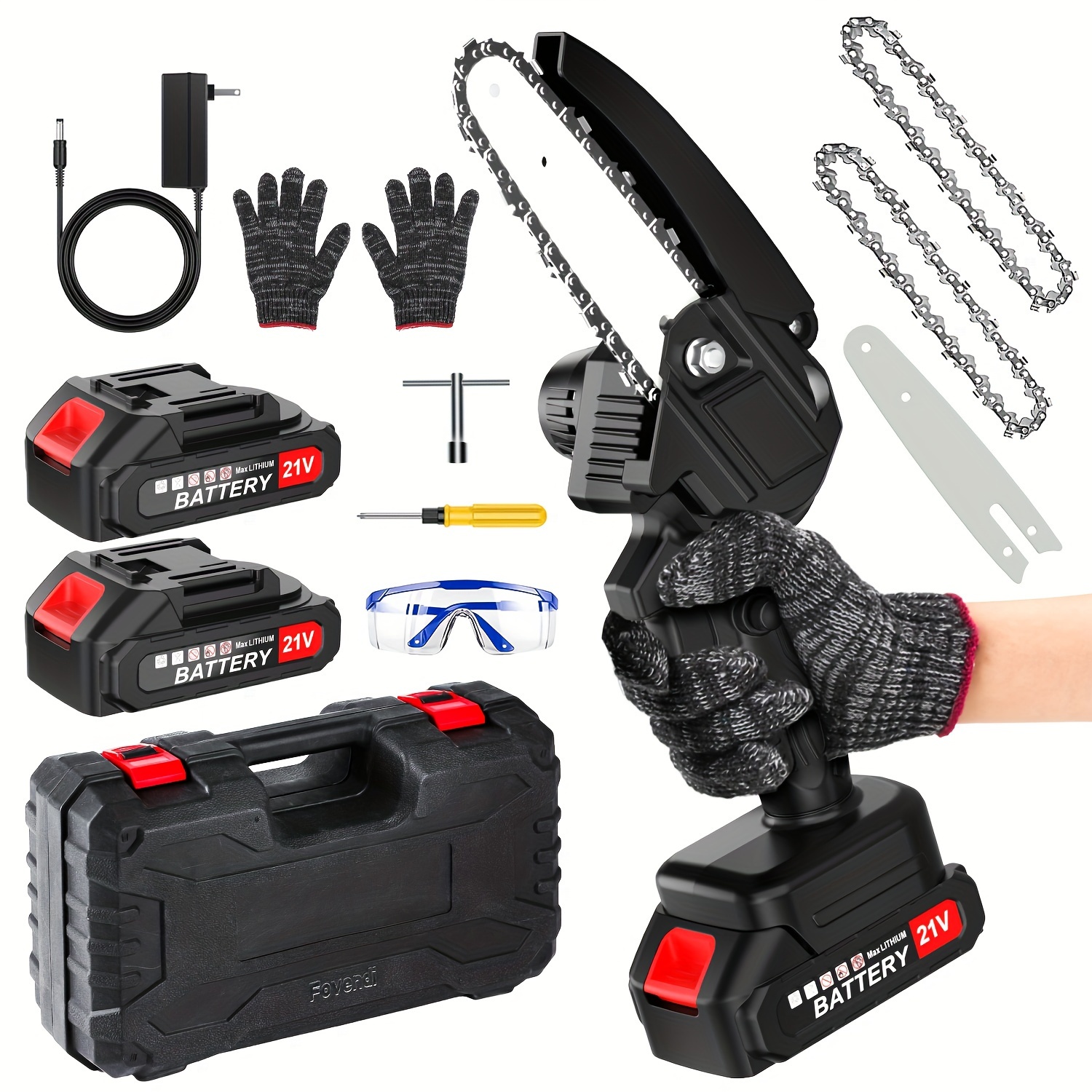 

Compact 6-inch Cordless Chainsaw Kit With Dual Batteries & Extra Chain - Portable, 21v Handheld Saw For Gardening And Tree Pruning