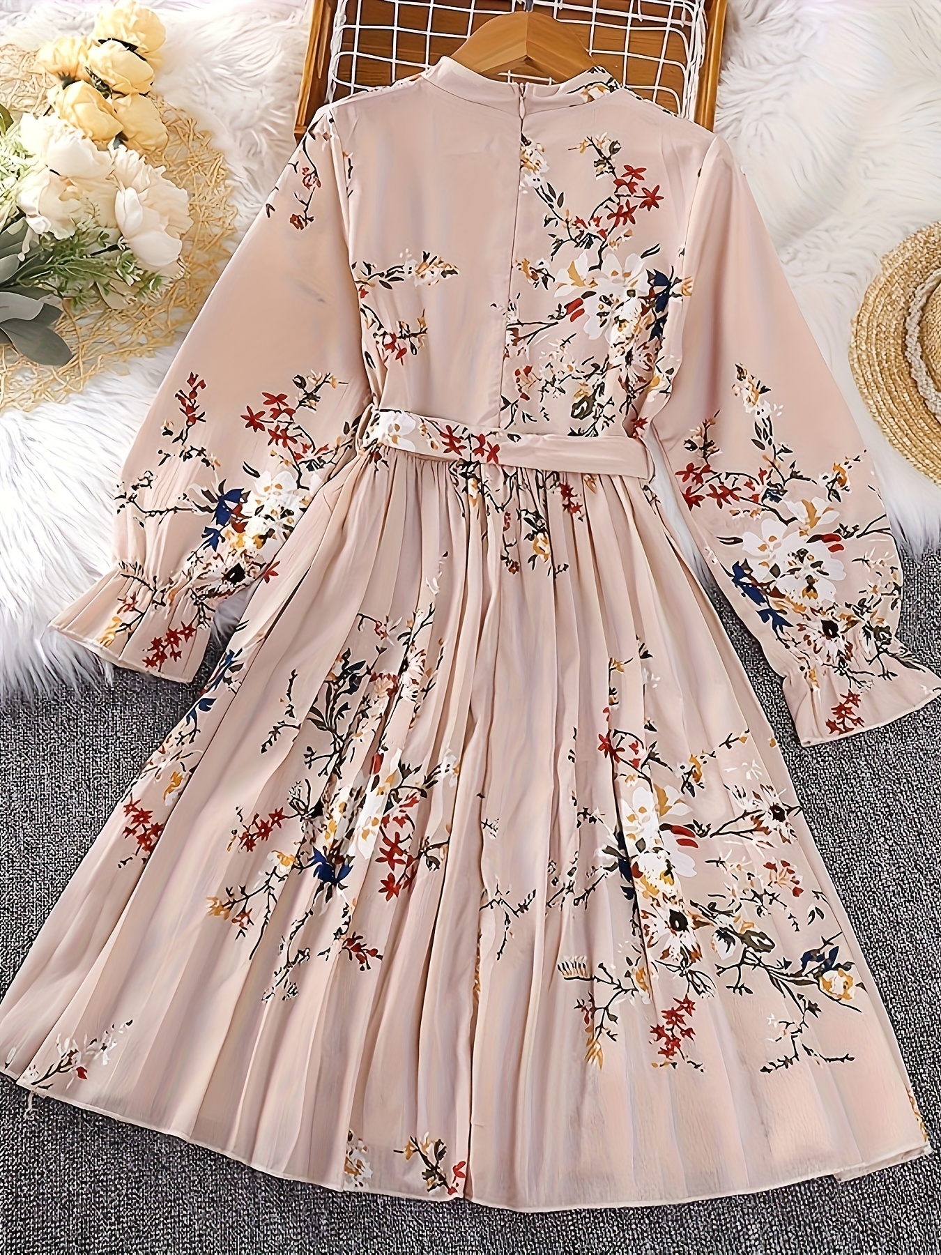 girls floral print long sleeve dress knee length pleated hem - Temu  Mauritius
