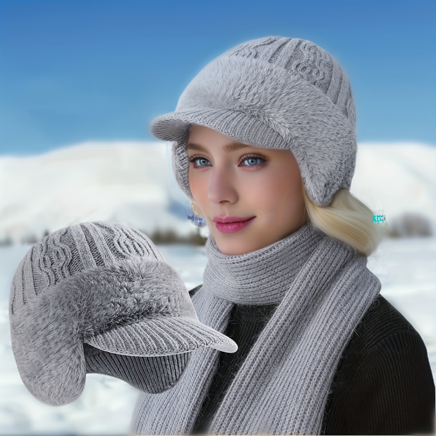Image of Autumn Winter Unisex Ear Protection Warm Hat Brimmed Hat Fleece Hat Middle-aged And Elderly Outdoor Casual Sports Hat