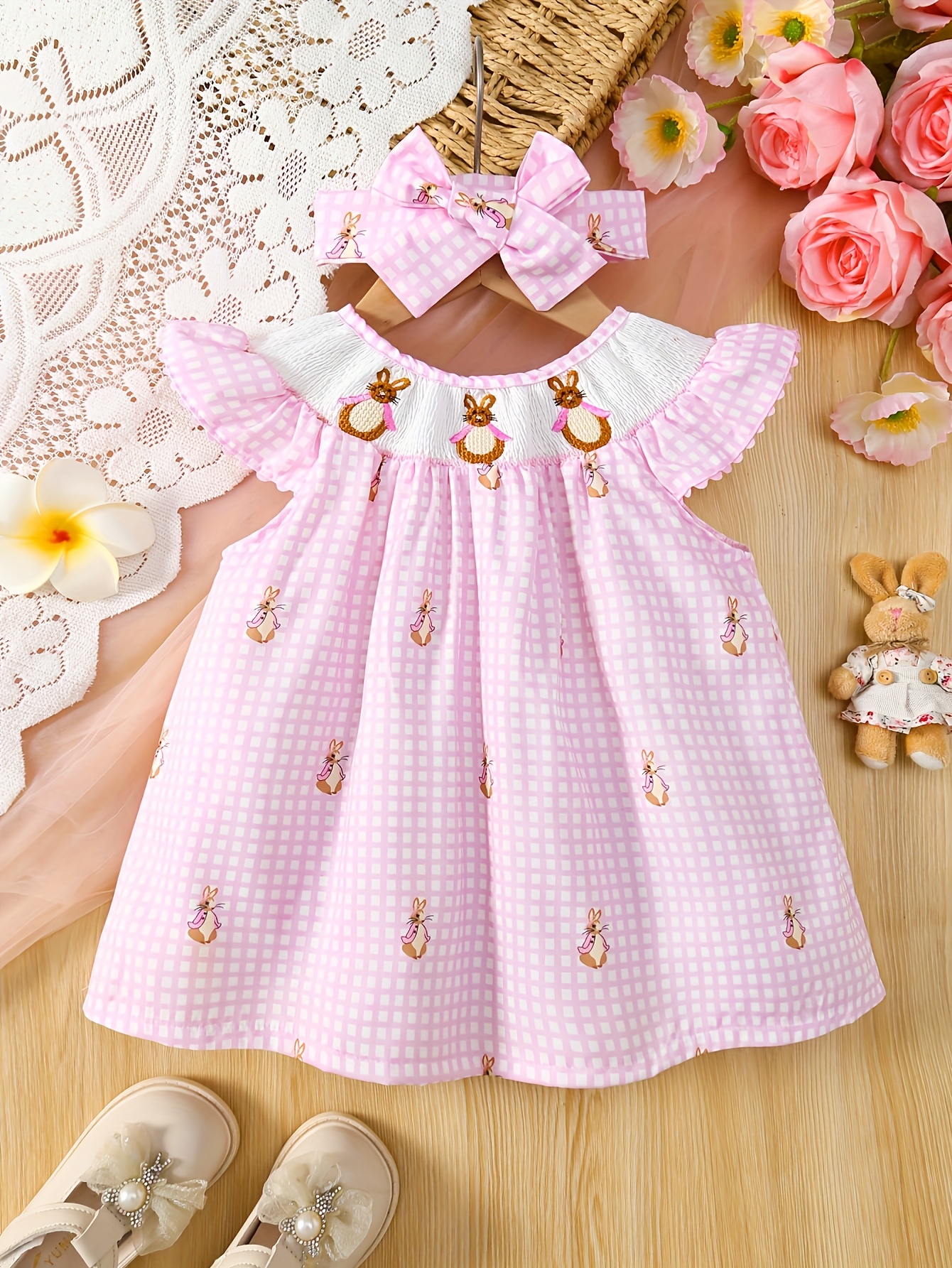 infant baby girls smocked dress easter bunny rabbit - Temu